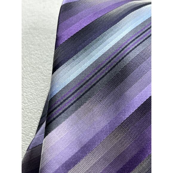 Van Heusen Purple, Gray, Blue Striped Pattern 100% Silk Handmade Tie NWOT - Picture 3 of 7